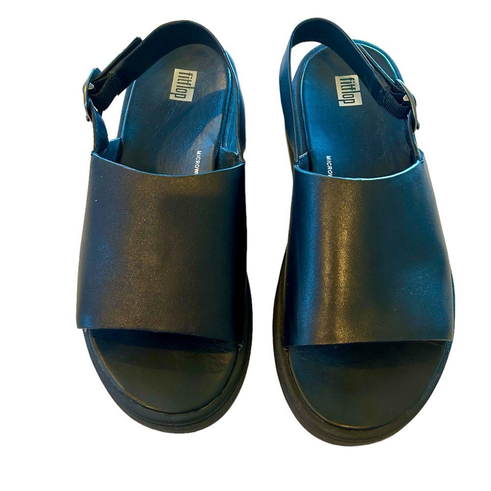 FITFLOP Black Leather Slingback Platform Sandals Size 7